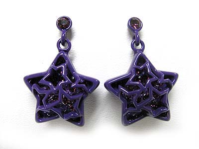 Crystal inside enamel metal star earring 