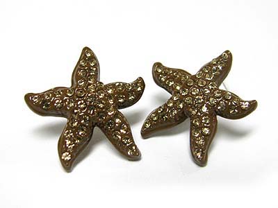 Crystal stud enamel metal starfish earring 