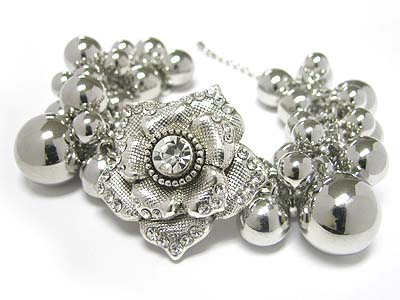 Crystal stud metal detail flower and multi ball link bracelet