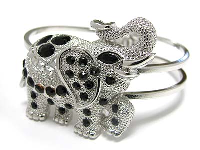 Crystal stud metal elephant hinge bangle