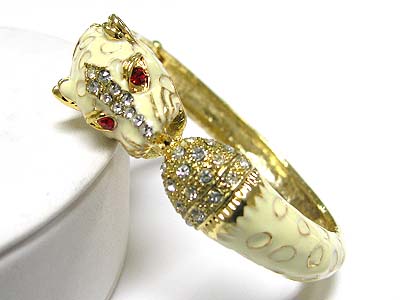 Crystal edge enamel metal leopard hinge bangle