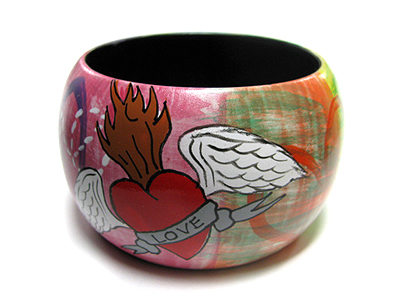 Tattoo hand paint wood bangle