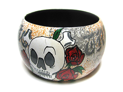 Tattoo hand paint wood bangle