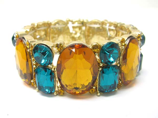 Large glass stone and crystal deco stretch bracelet