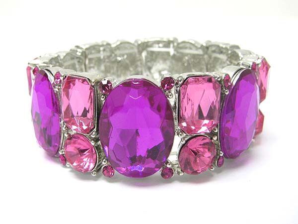 Large glass stone and crystal deco stretch bracelet