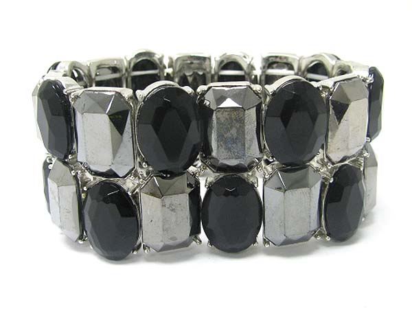 Double large glass stone stretch bracelet