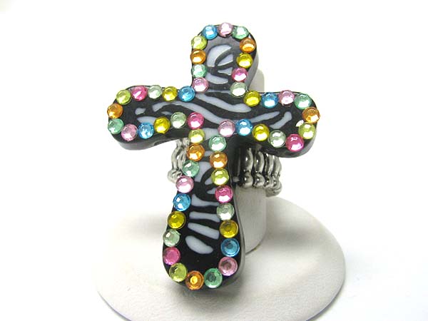 Zebra pattern cross stretch ring