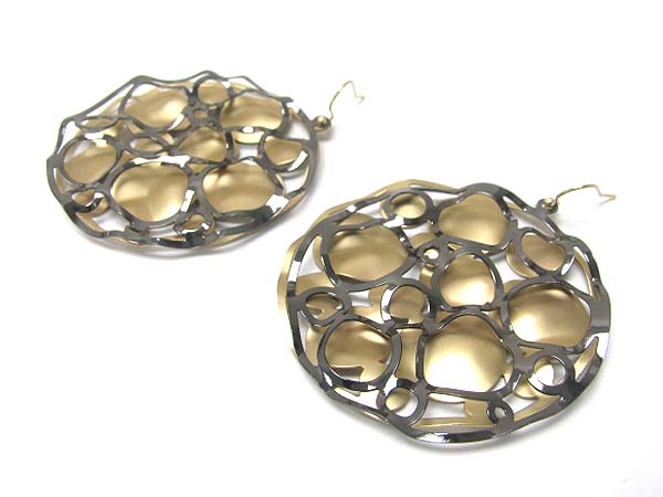 Double layer metal round deco earring