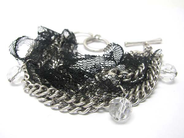 Multi row mesh and metal chain link bracelet