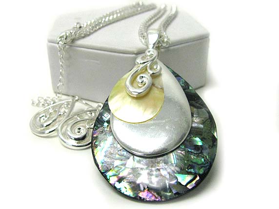 Large tear drop abalon deco pendant necklace earring set