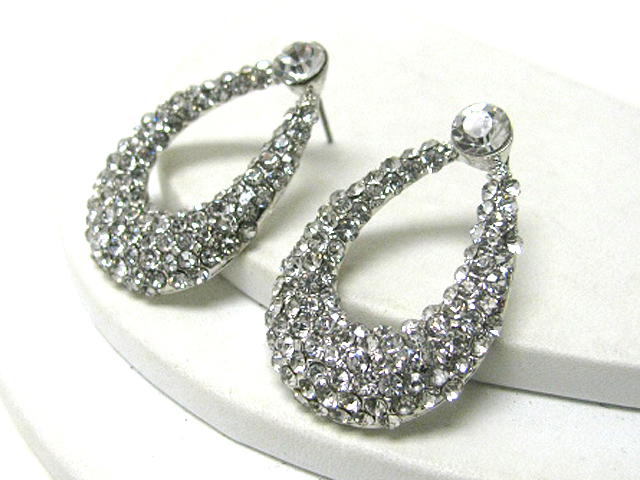 Crystal stud oval drop earring