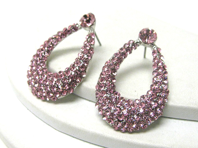 Crystal stud oval drop earring