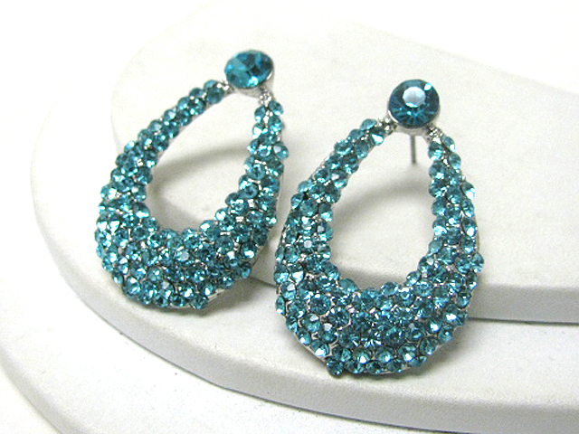 Crystal stud oval drop earring