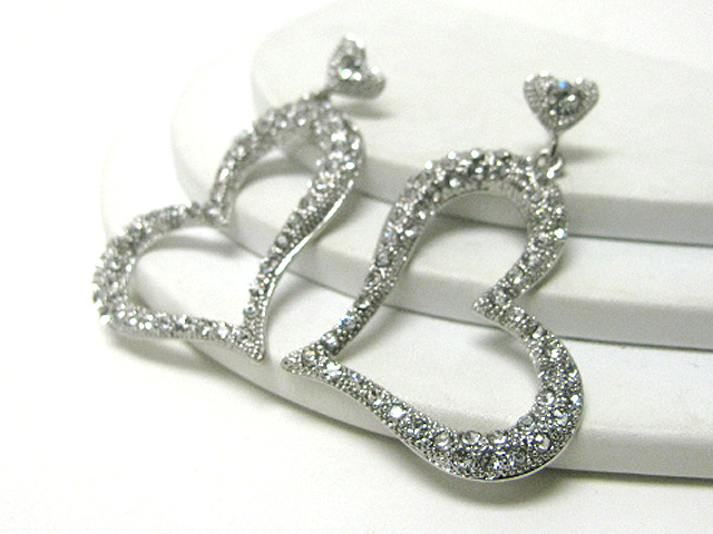 Crystal stud heart drop earring