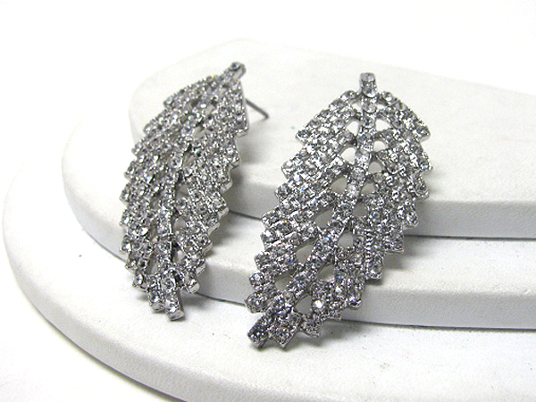 Crystal stud metal feather earrings