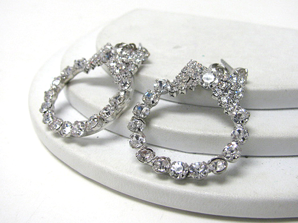 Crystal stud ribbon top hoop earrings - hoops