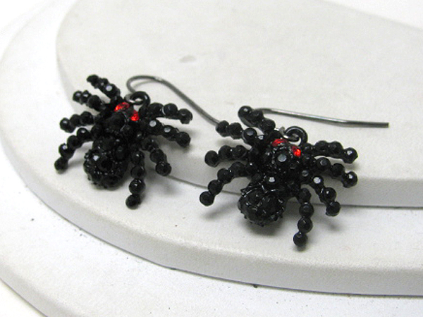 Crystal stud black widow spider earrings