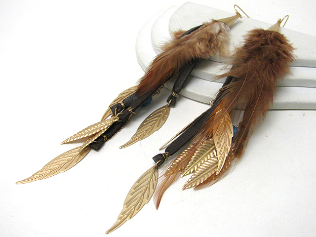 4.5 inch long multi feather drop earring