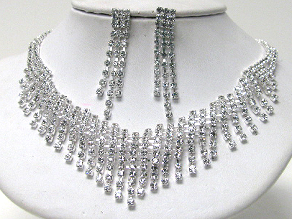 Rhinestone chain drop party necklace earring set