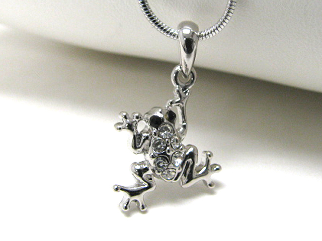 Made in korea whitegold plating crystal frog pendant neckalce