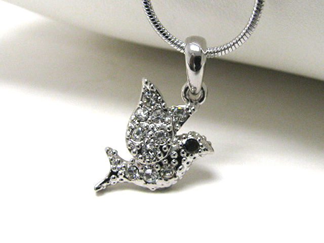 Made in korea whitegold plating crystal bird pendant neckalce