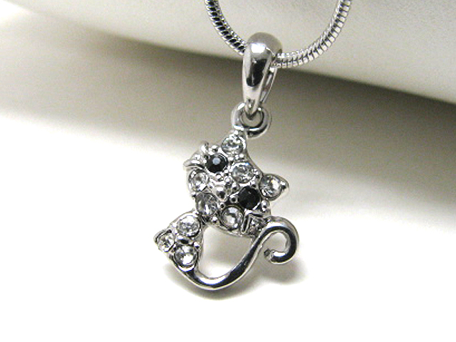 Made in korea whitegold plating crystal cat pendant neckalce