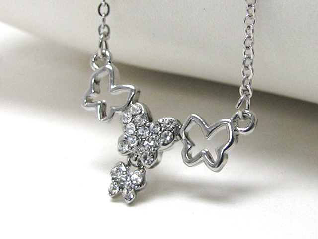 Made in korea whitegold plating crystal multi butterfly link neckalce