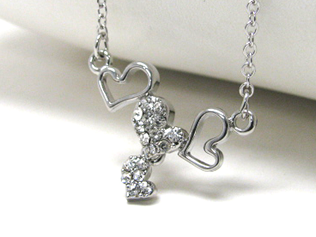 Made in korea whitegold plating crystal multi heart link neckalce