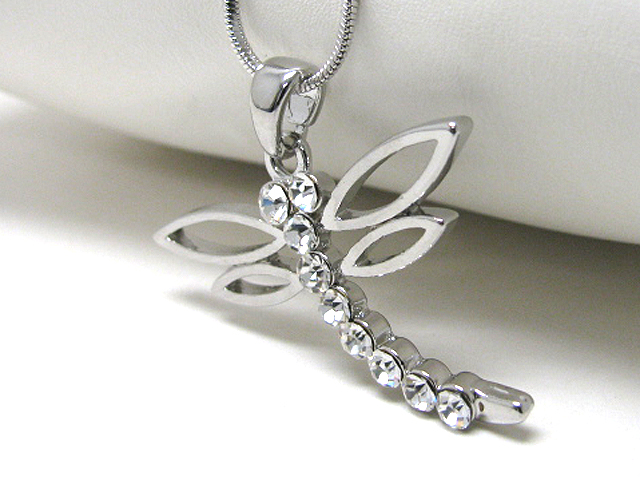 Made in korea whitegold plating crystal dragonfly neckalce