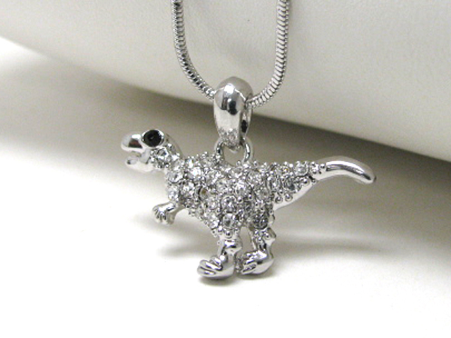 Made in korea whitegold plating crystal dino pendant neckalce