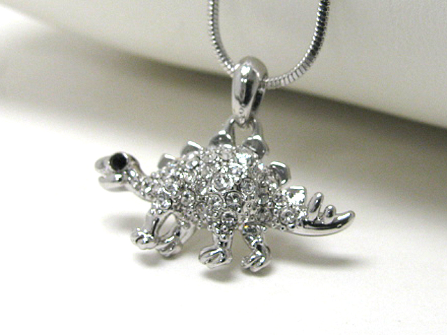 Made in korea whitegold plating crystal dino pendant neckalce