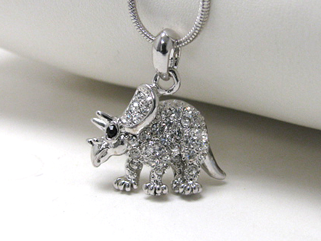 Made in korea whitegold plating crystal dino pendant neckalce