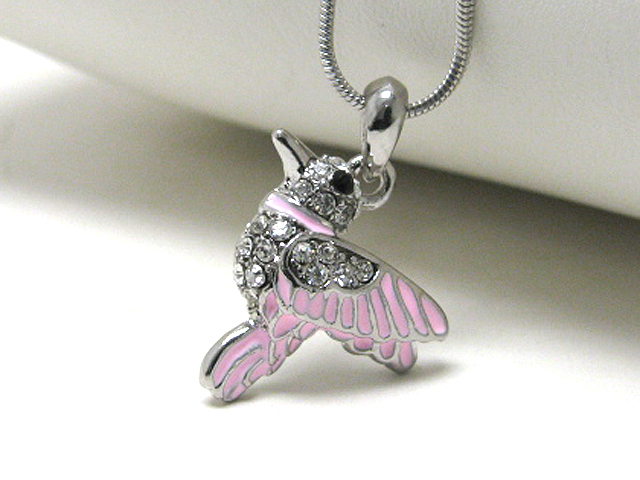 Made in korea whitegold plating crystal epoxy bird pendant neckalce