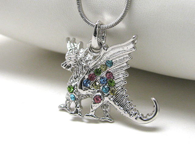 Made in korea whitegold plating crystal dino pendant neckalce