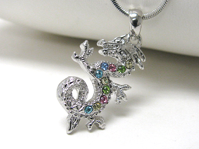 Made in korea whitegold plating crystal dragon pendant neckalce