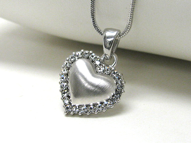 Made in korea whitegold plating crystal puffy heart pendant neckalce