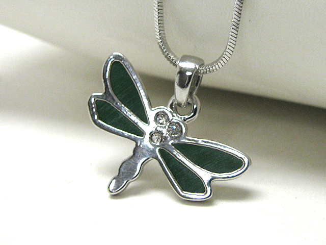 Made in korea whitegold plating crystal epoxy dragonfly pendant neckalce