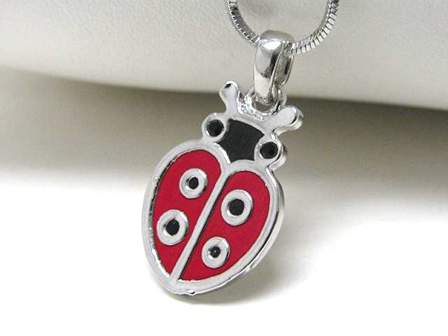 Made in korea whitegold plating crystal epoxy ladybug pendant neckalce