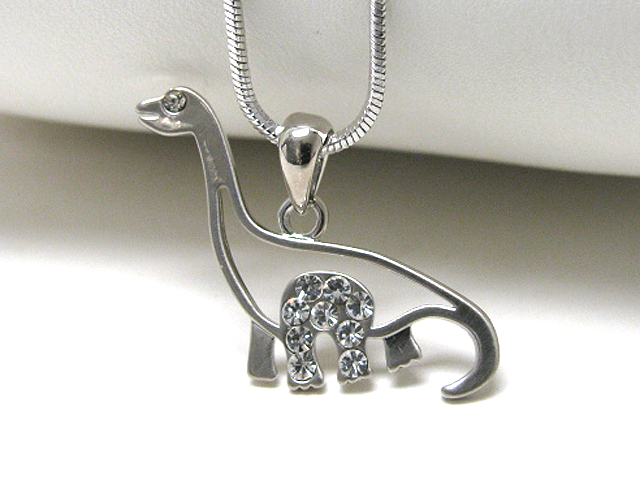 Made in korea whitegold plating crystal dino pendant neckalce