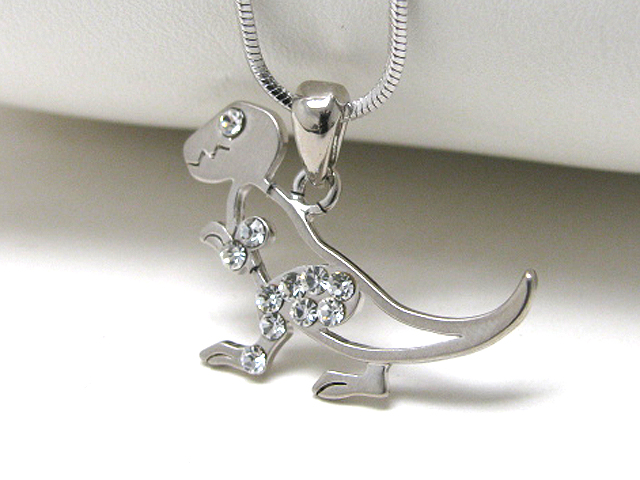 Made in korea whitegold plating crystal dino pendant neckalce