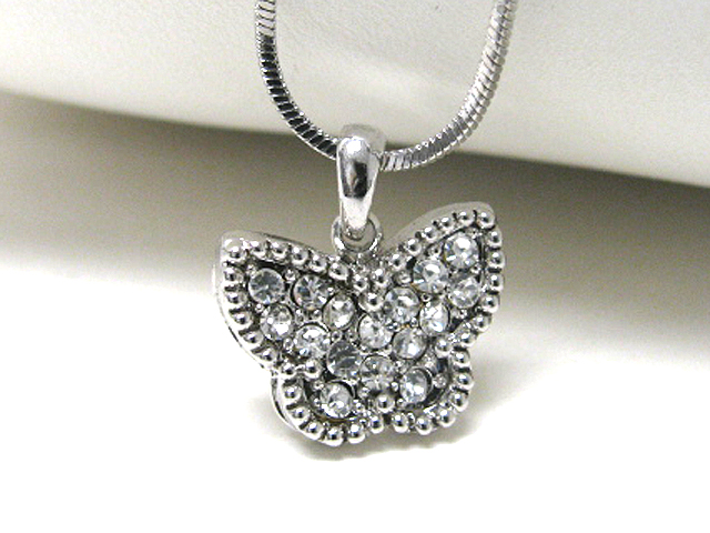 Made in korea whitegold plating crystal butterfly pendant neckalce