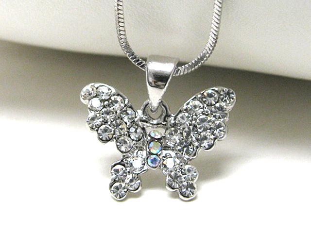 Made in korea whitegold plating crystal butterfly pendant neckalce