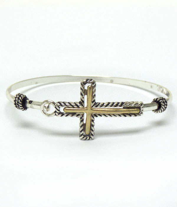 Textured metal cross hook bracelet