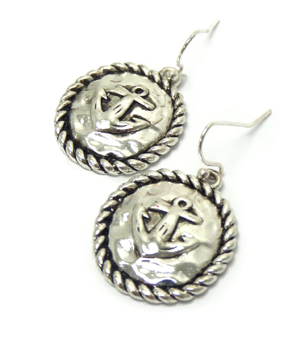 Textured metal anchor hook earrings