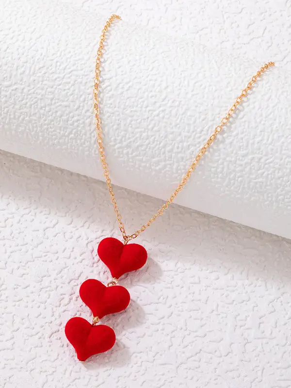 Triple puffy heart drop pendant necklace