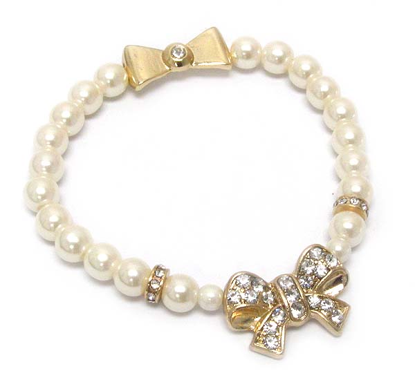 Crystal ribbon and pearl stretch bracelet