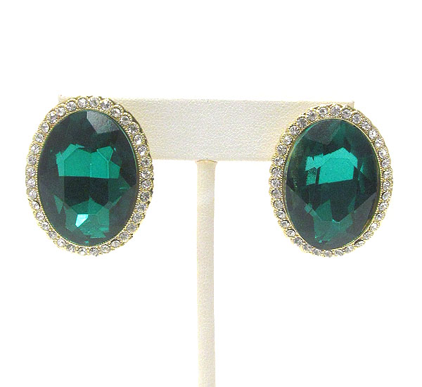 Crystal deco and facet oval glass stud earring