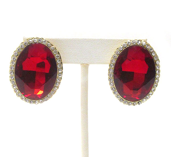 Crystal deco and facet oval glass stud earring