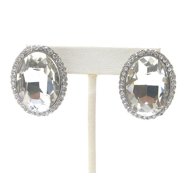 Crystal deco and facet oval glass stud earring