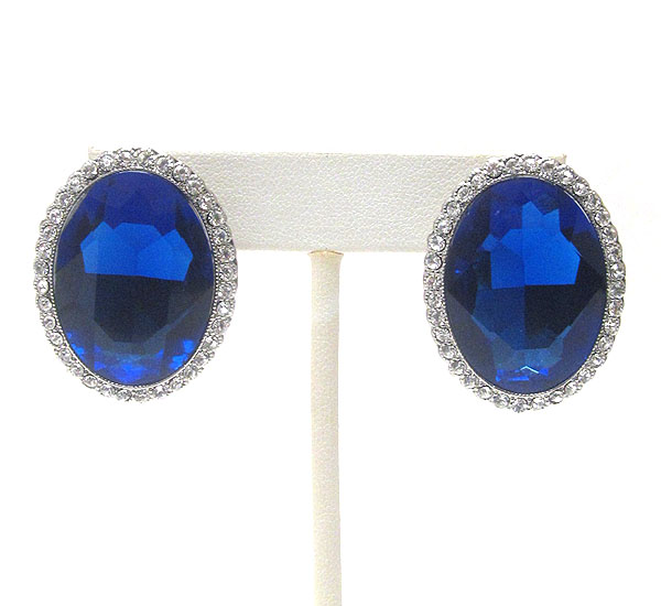 Crystal deco and facet oval glass stud earring